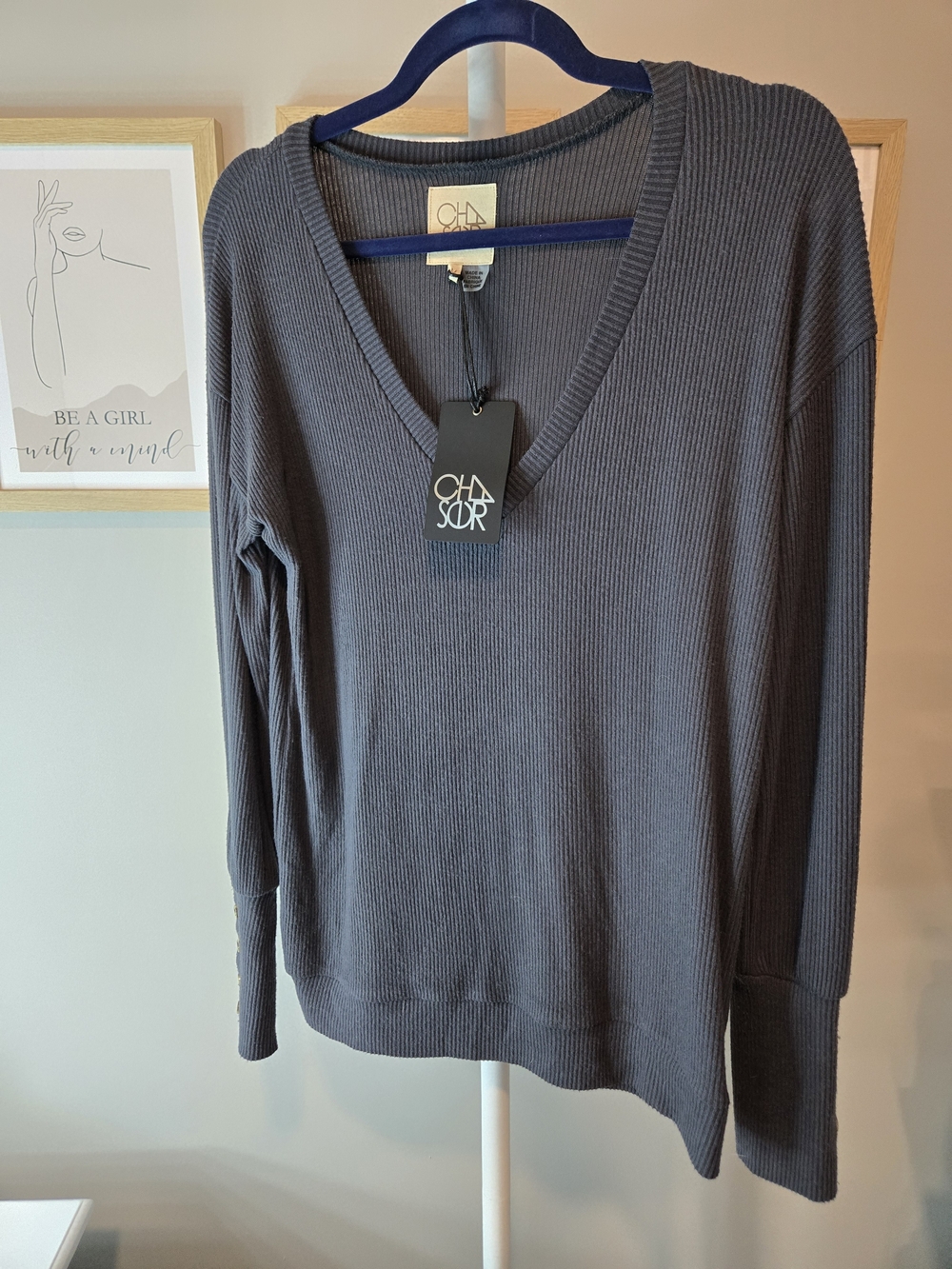 Chaser Ribbed V-Neck Sweater - Charcoal